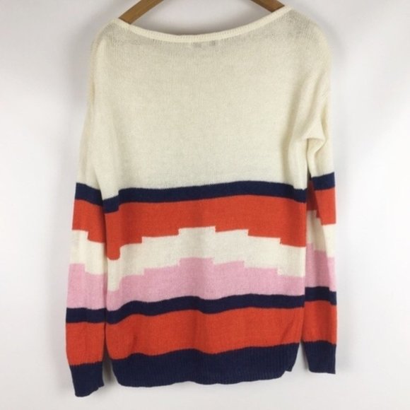 MADEWELL Linen Blockstop Stripe LINEN Aztec Sweater EUC sz S - Picture 7 of 8
